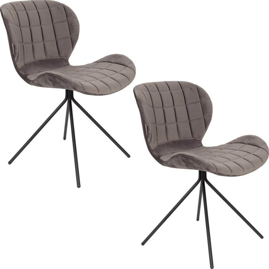 Zuiver OMG Velvet Eetkamerstoelen Grijs Set van 2