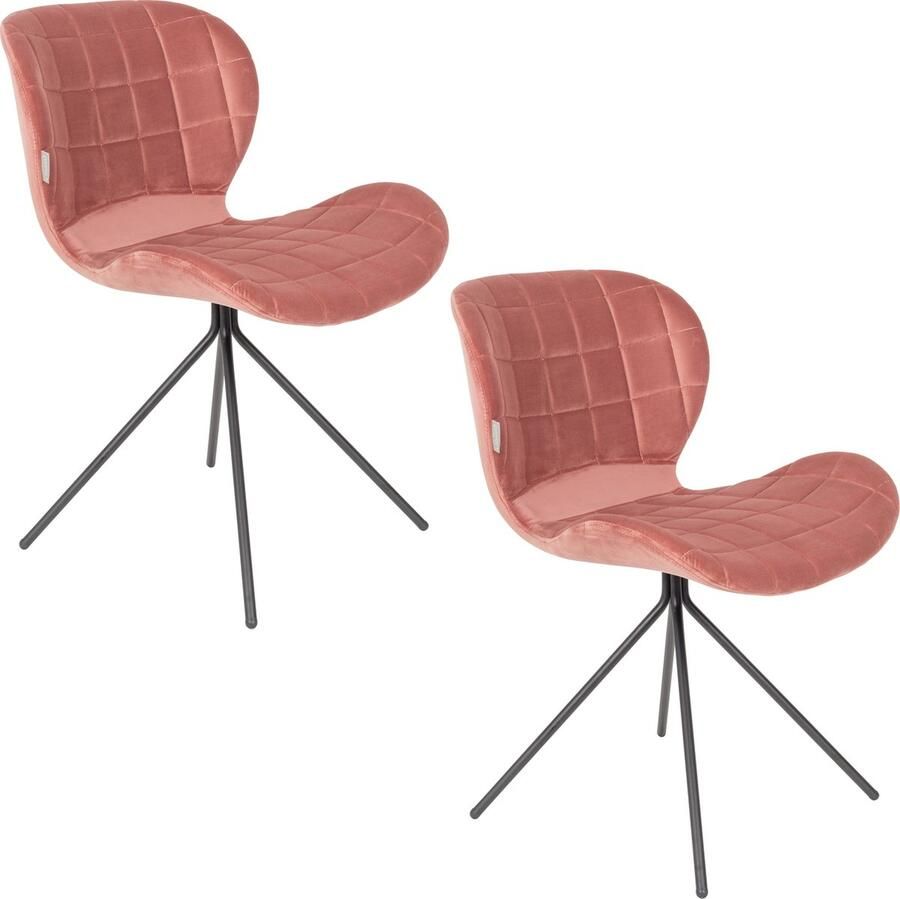 Zuiver OMG Velvet Eetkamerstoelen Roze Set van 2
