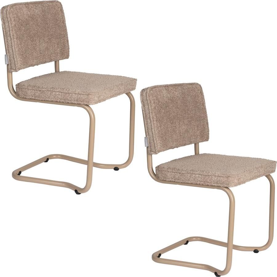 Zuiver Ridge Kink Eetkamerstoelen Soft Beige Set van 2