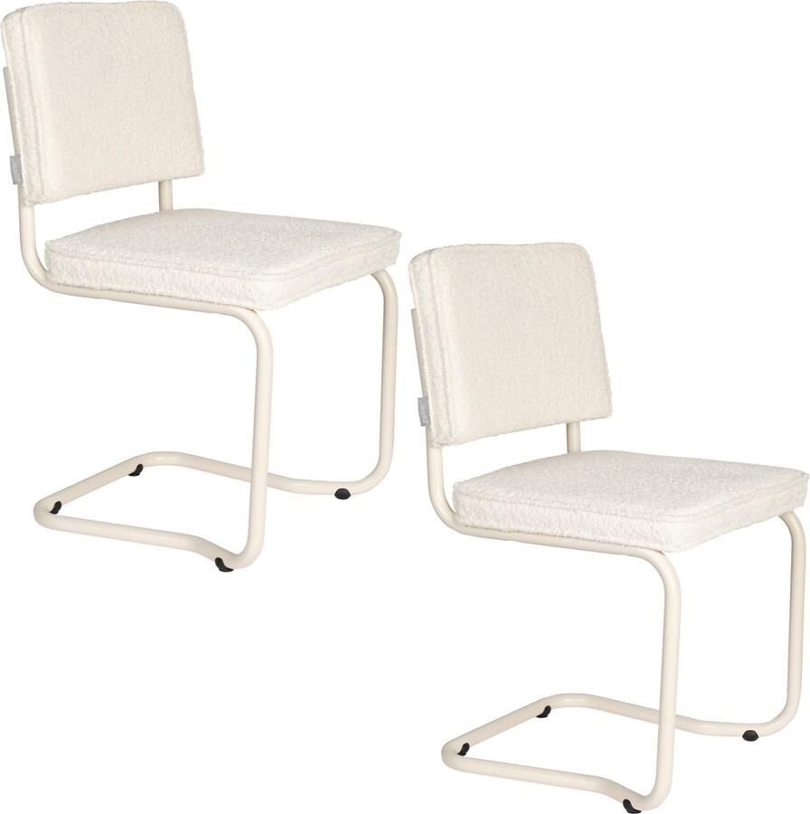 Zuiver Ridge Kink Eetkamerstoelen Soft Off White Set van 2