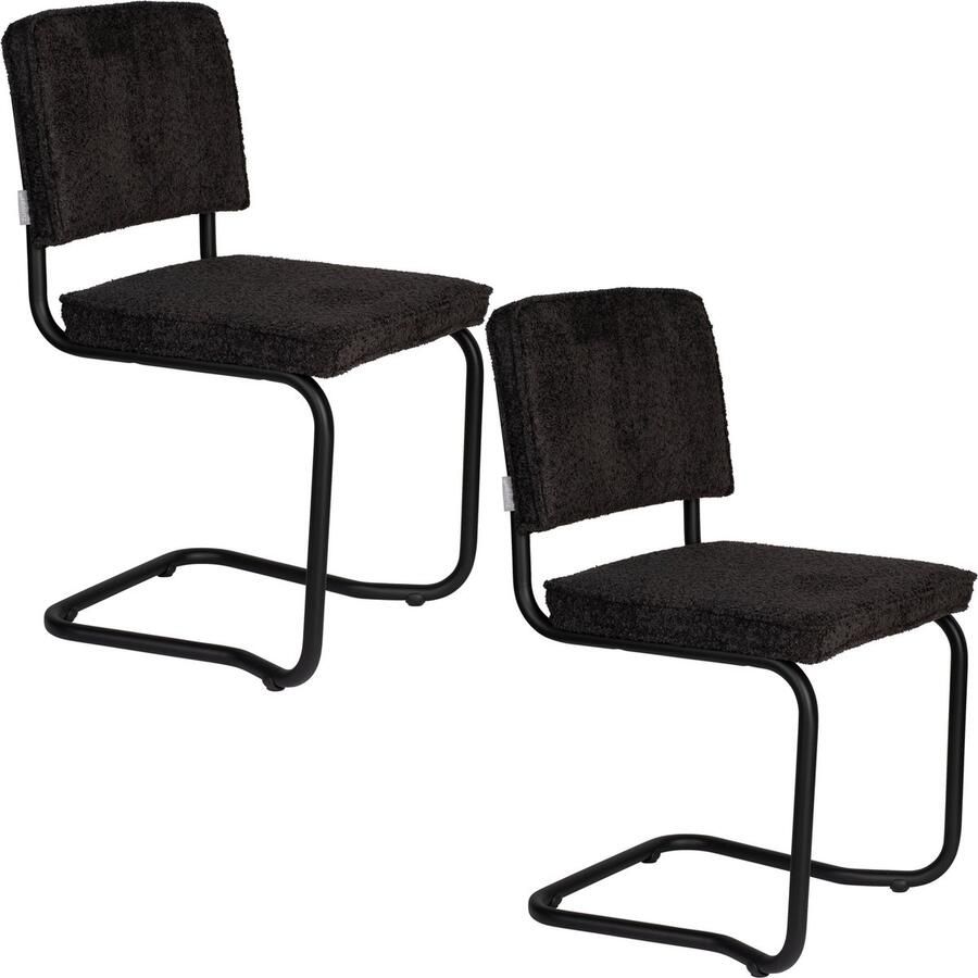 Zuiver Ridge Kink Eetkamerstoelen Soft Zwart Set van 2