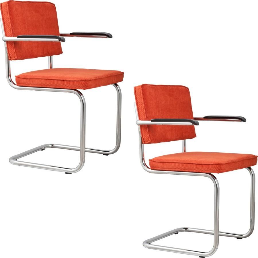 Zuiver Ridge Rib Eetkamerstoelen Met Armleuning Oranje Set van 2 - Foto 2