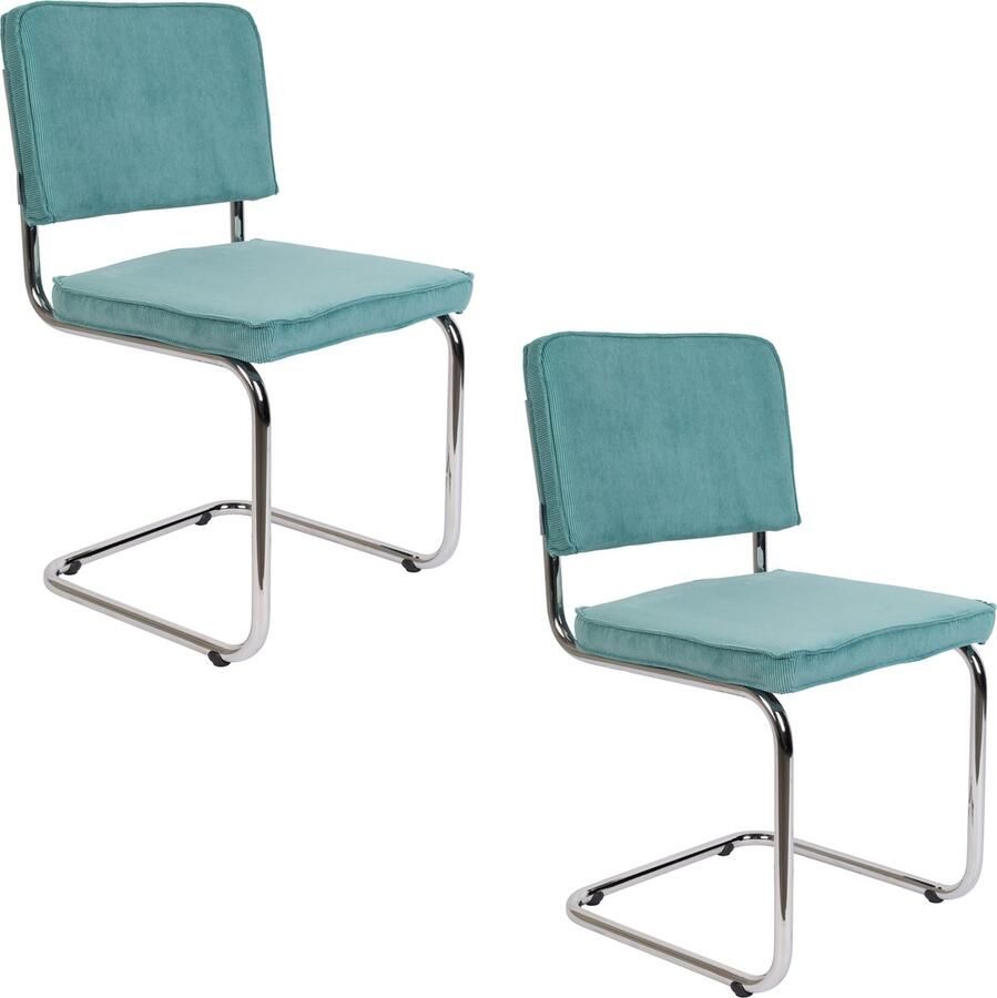 Zuiver Ridge Rib Chrome Eetkamerstoel Blauw Set van 2