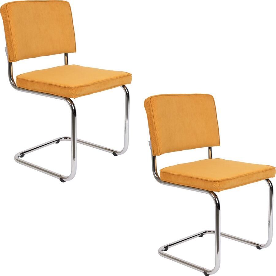 Zuiver Ridge Rib Chrome Eetkamerstoel Geel Set van 2