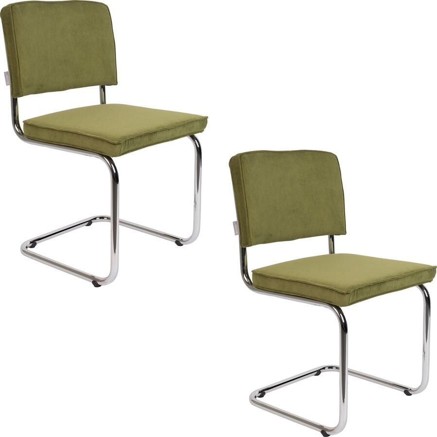 Zuiver Ridge Rib Chrome Eetkamerstoel Groen Set van 2