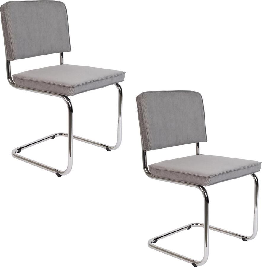 Zuiver Ridge Rib Chrome Eetkamerstoel Cool Grijs Set van 2