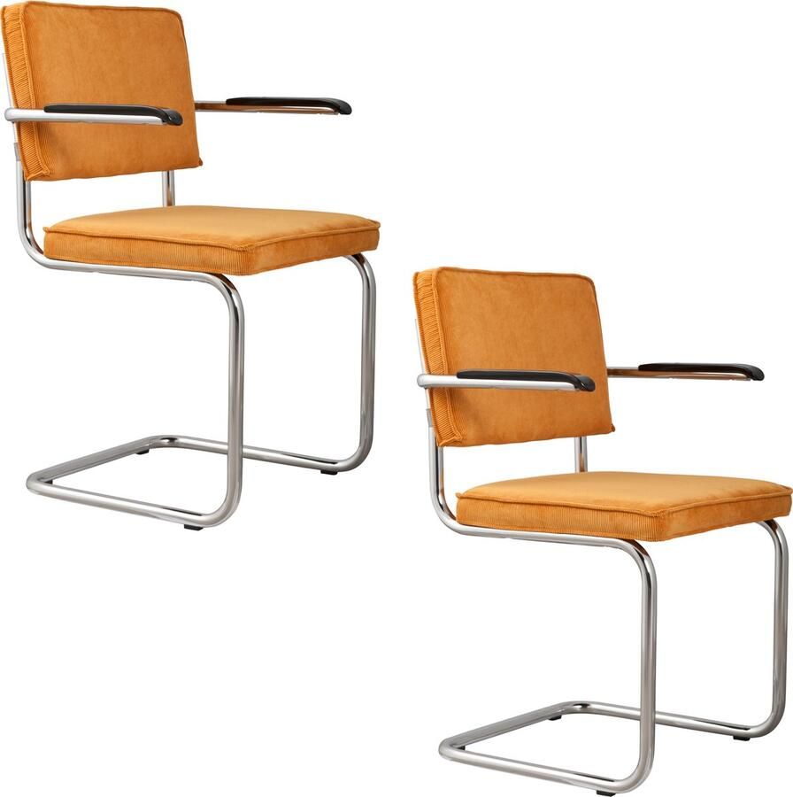 Zuiver Ridge Rib Eetkamerstoelen met armleuning Geel Set van 2