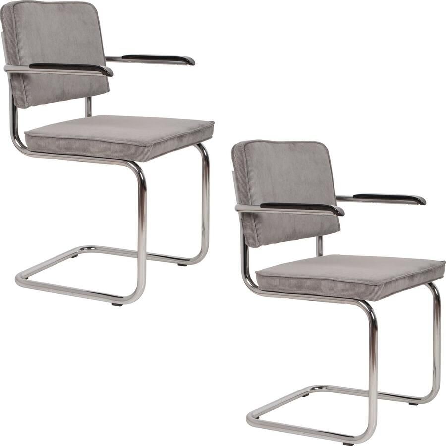 Zuiver Ridge Rib Eetkamerstoelen met armleuning Lichtgrijs Set van 2