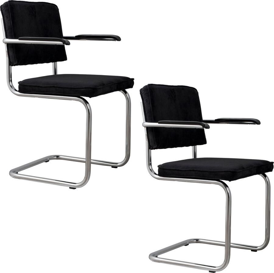 Zuiver Ridge Eetkamerstoel met Armleuningen Set Van 2 Ribstof Zwart