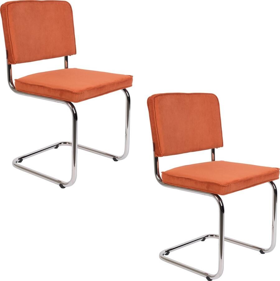 Zuiver Ridge Rib Chrome Eetkamerstoel Oranje Set van 2 - Foto 4