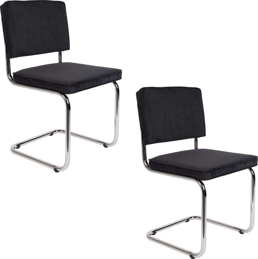 Zuiver Ridge Rib Chrome Eetkamerstoel Zwart Set van 2