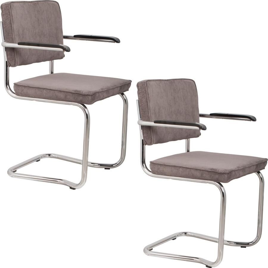 Zuiver Ridge Kink Rib Eetkamerstoelen Met Armleuning Grijs Set van 2 - Foto 2