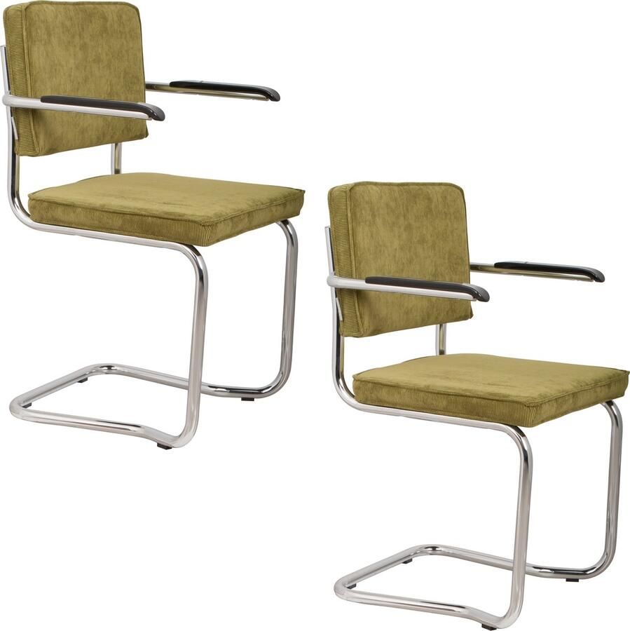 Zuiver Ridge Kink Rib Eetkamerstoelen Met Armleuning Groen Set van 2 - Foto 2
