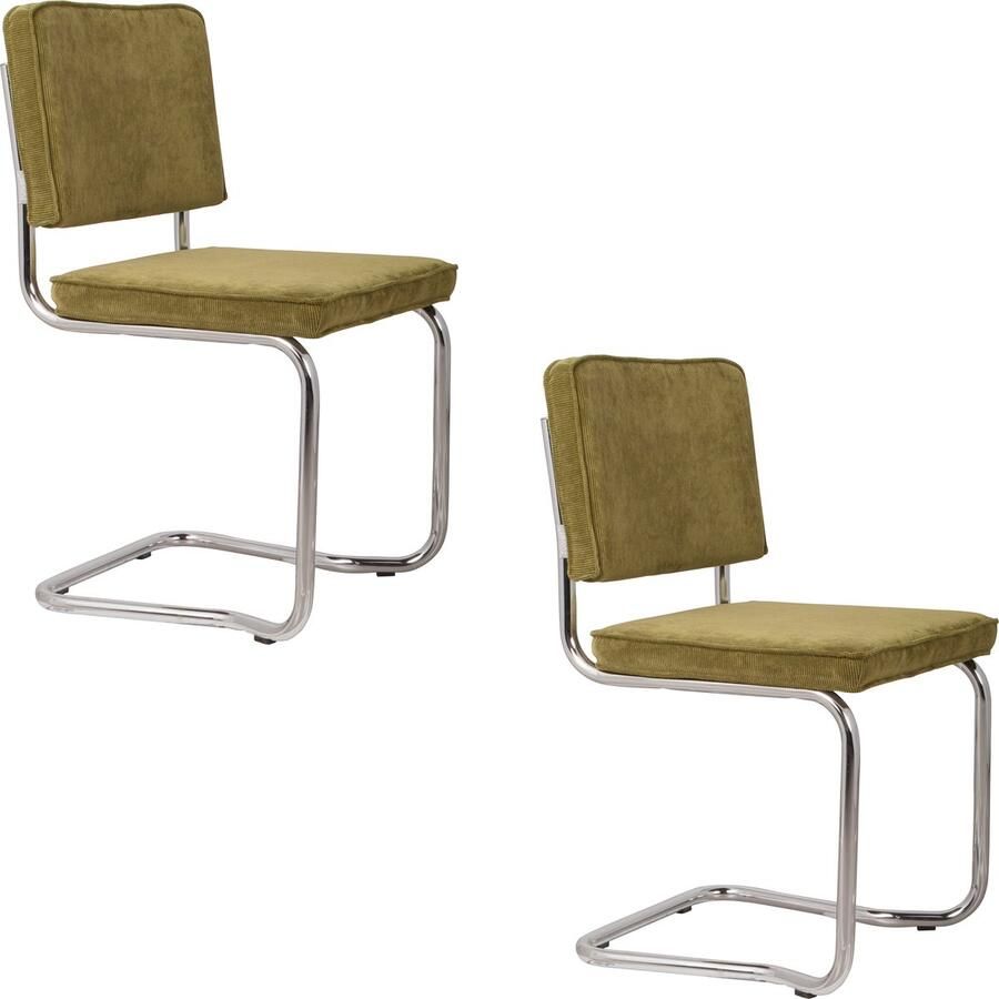 Zuiver Ridge Rib Kink Eetkamerstoelen Groen Set van 2