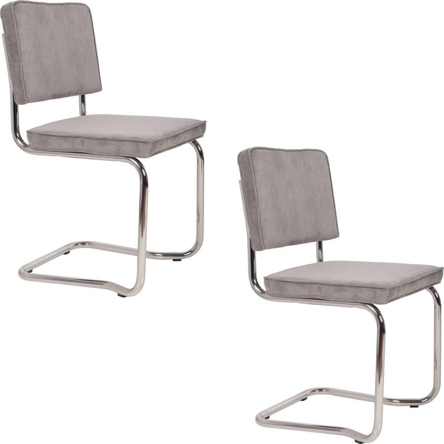 Zuiver Ridge Rib Kink Eetkamerstoelen Lichtgrijs Set van 2