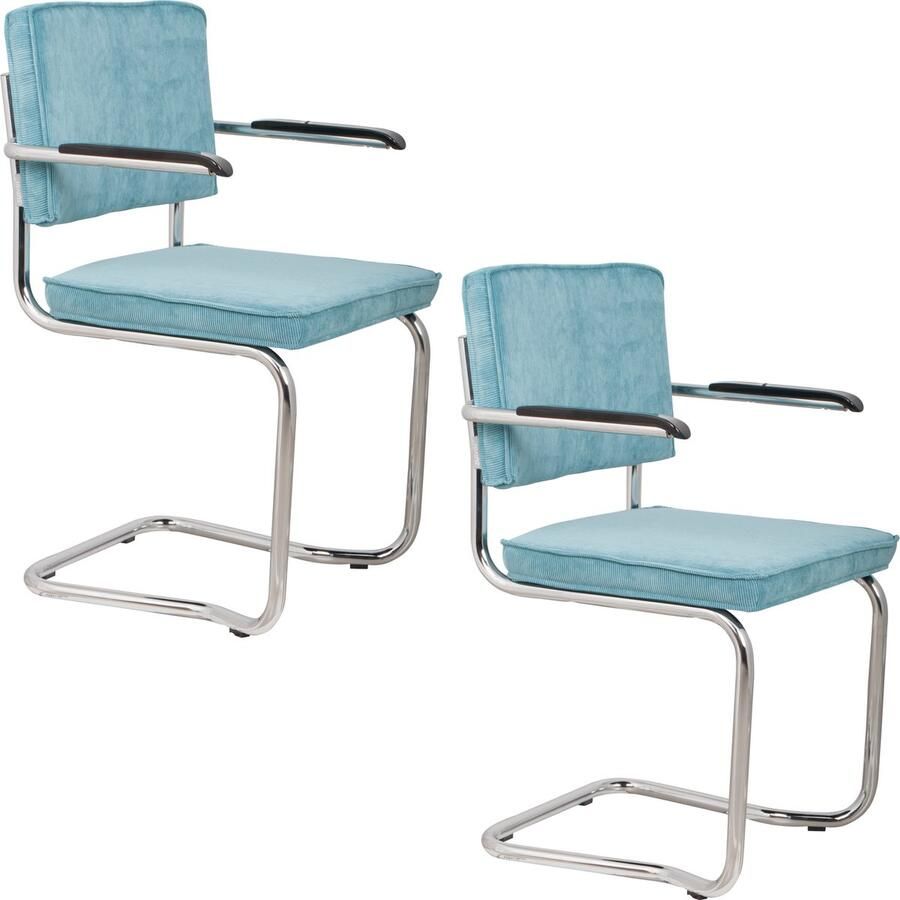 Zuiver Ridge Rib Kink Eetkamerstoelen met armleuning Blauw Set van 2