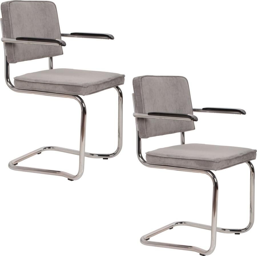 Zuiver Ridge Rib Kink Eetkamerstoelen met armleuning Lichtgrijs Set van 2