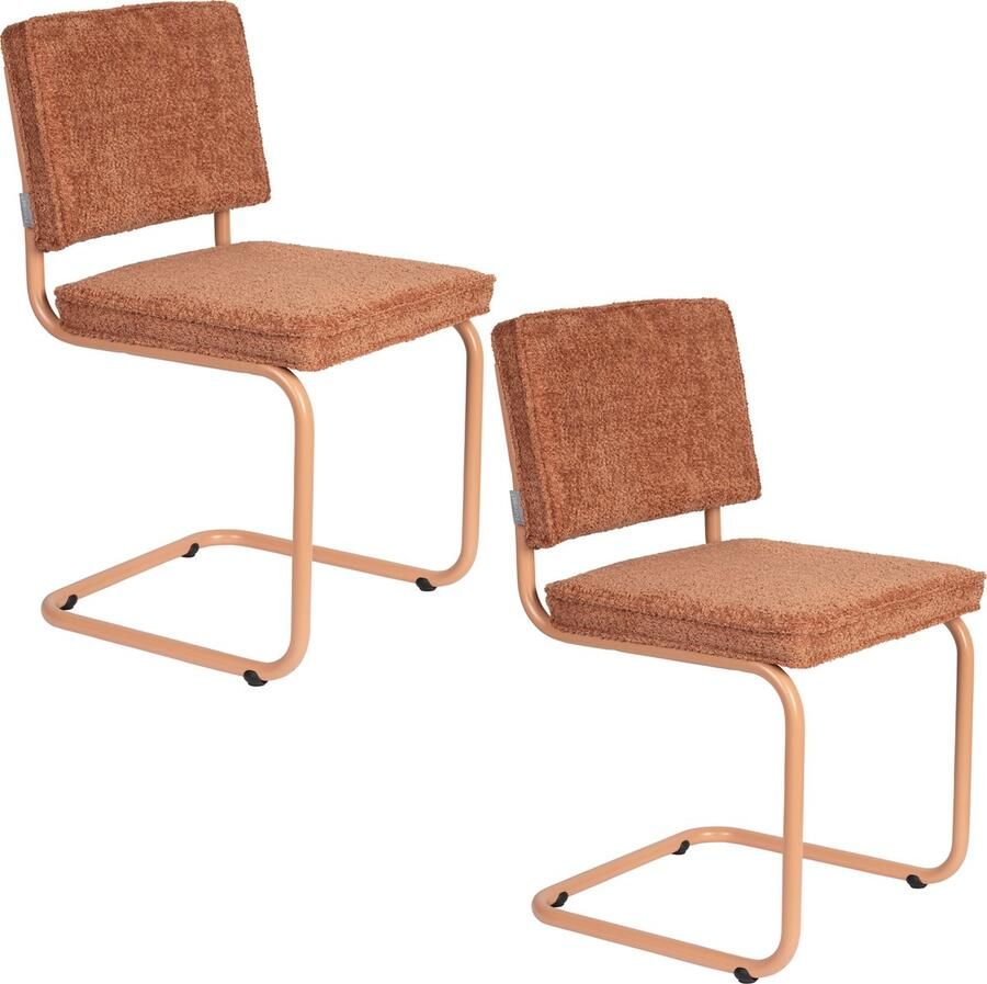 Zuiver Ridge Soft Eetkamerstoelen Terracotta Set van 2