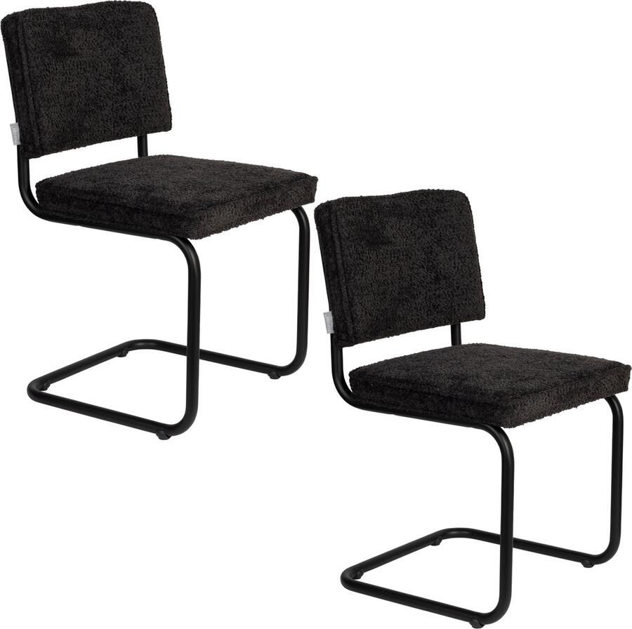 Zuiver Ridge Soft Eetkamerstoelen Zwart Set van 2