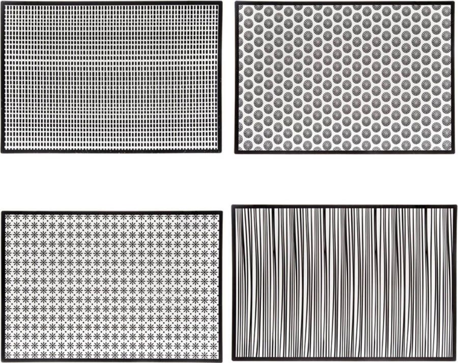 Zwart en wit Placemats Hittebestendig print Cirkels Lijnen Bloemen Lijnen 45x30 cm 4 stuks Tafel accesoires decoratie Grote placemat Polypropyleen