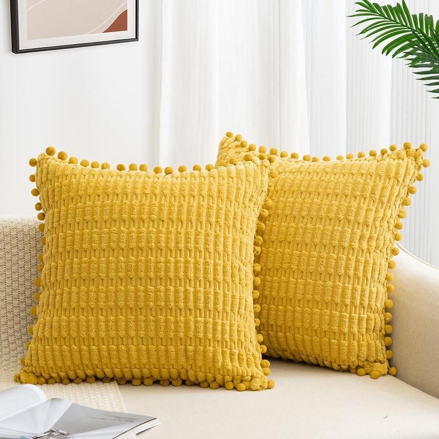 ZWJD Set van 2 kussenhoezen 40x40 Corduroy bankkussen Zachte kussenhoes Boho kussenhoezen Decoratief kussen Moderne kussendecoratie voor bank Slaapkamer Huis Autodecoratie Decoratieve kussenhoezen Geel