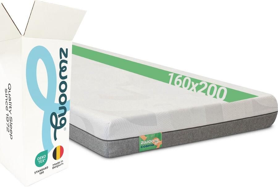 Zwoong Matras 160x200 cm – COSMO Traagschuim & Koudschuim – Medium Hardheid – 7-Zone Ergonomisch – Geschikt voor Alle Slaaphoudingen
