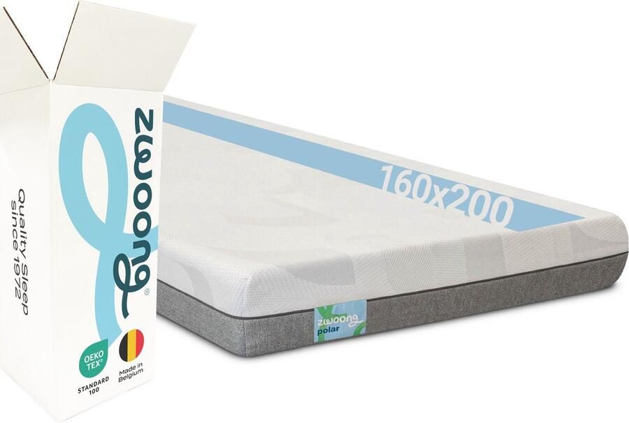 Zwoong POLAR Matras 160x200 cm 7-zone koudschuim 19 cm hoog met 3 cm Water Fresh Foam verkoelend ademend hypoallergeen