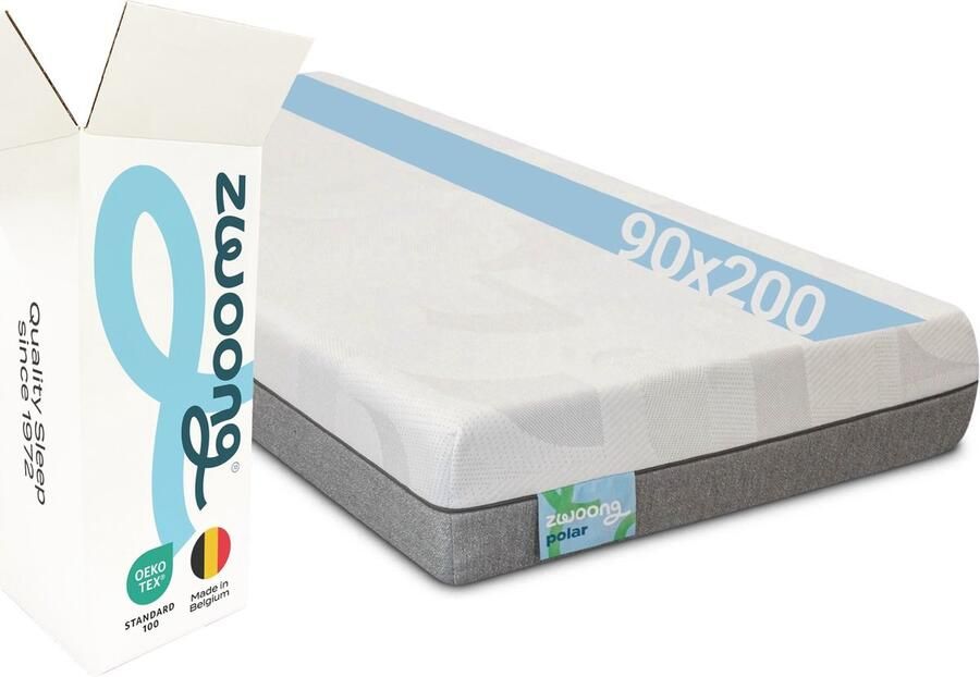 Zwoong POLAR Matras 90x200 cm 7-zone koudschuim 19 cm hoog met 3 cm Water Fresh Foam verkoelend ademend hypoallergeen