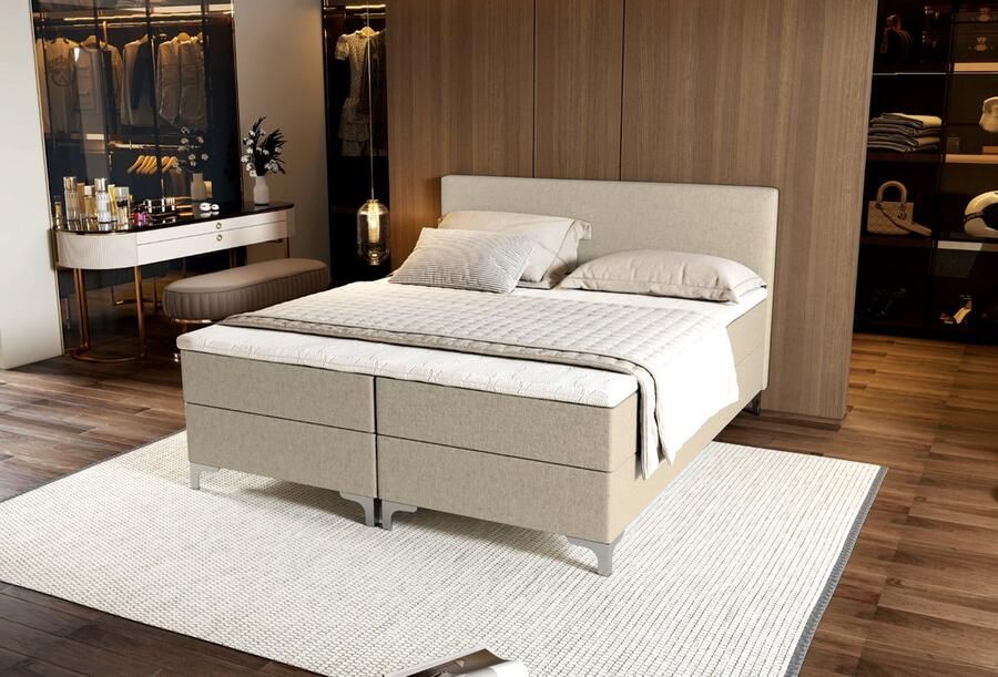 Zydante Boxspring Londen met Opbergruimte Bed 140x200 cm Beige