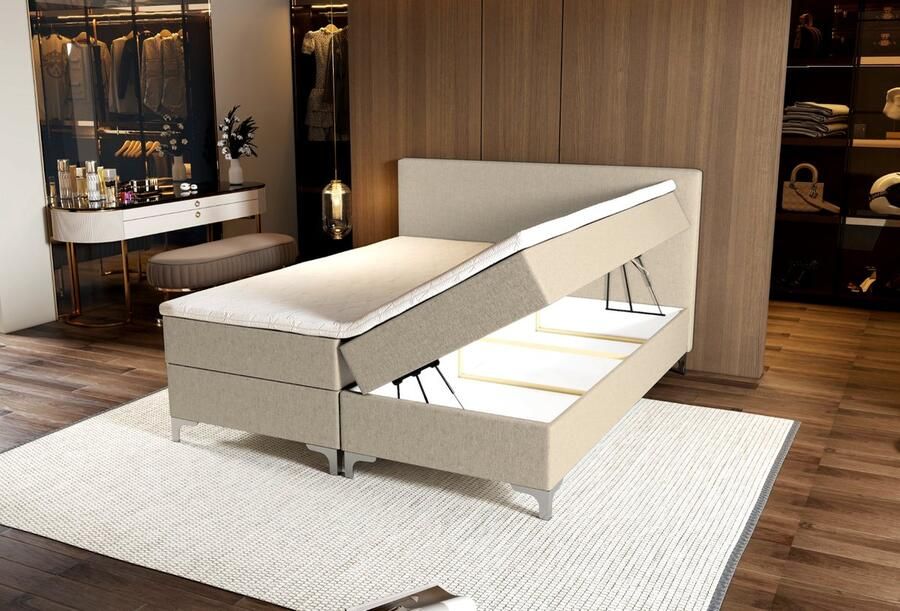 Zydante Boxspring Londen met Opbergruimte Bed 160x200 cm Beige