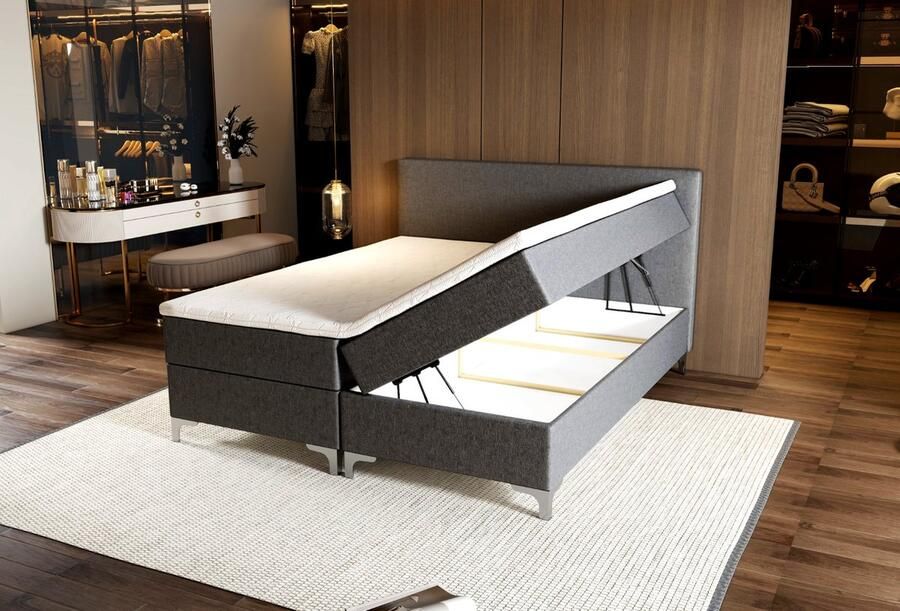 Zydante Boxspring Londen met Opbergruimte Bed 90x200 cm Antraciet