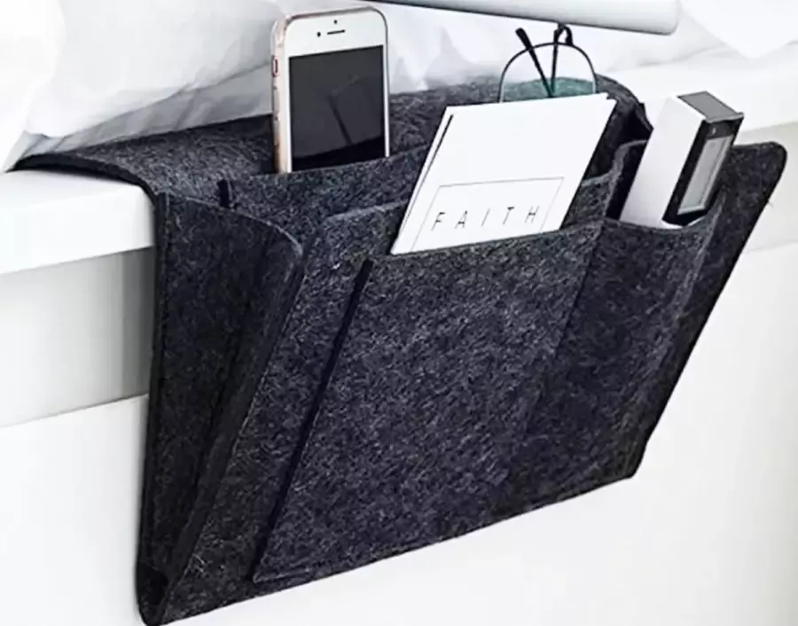 ZYLARO Bedside Pocket Hoogwaardige vilten opbergzak voor bed of bank Bedorganizer Bankorganizer voor IPad & Tijdschriften donkergrijs