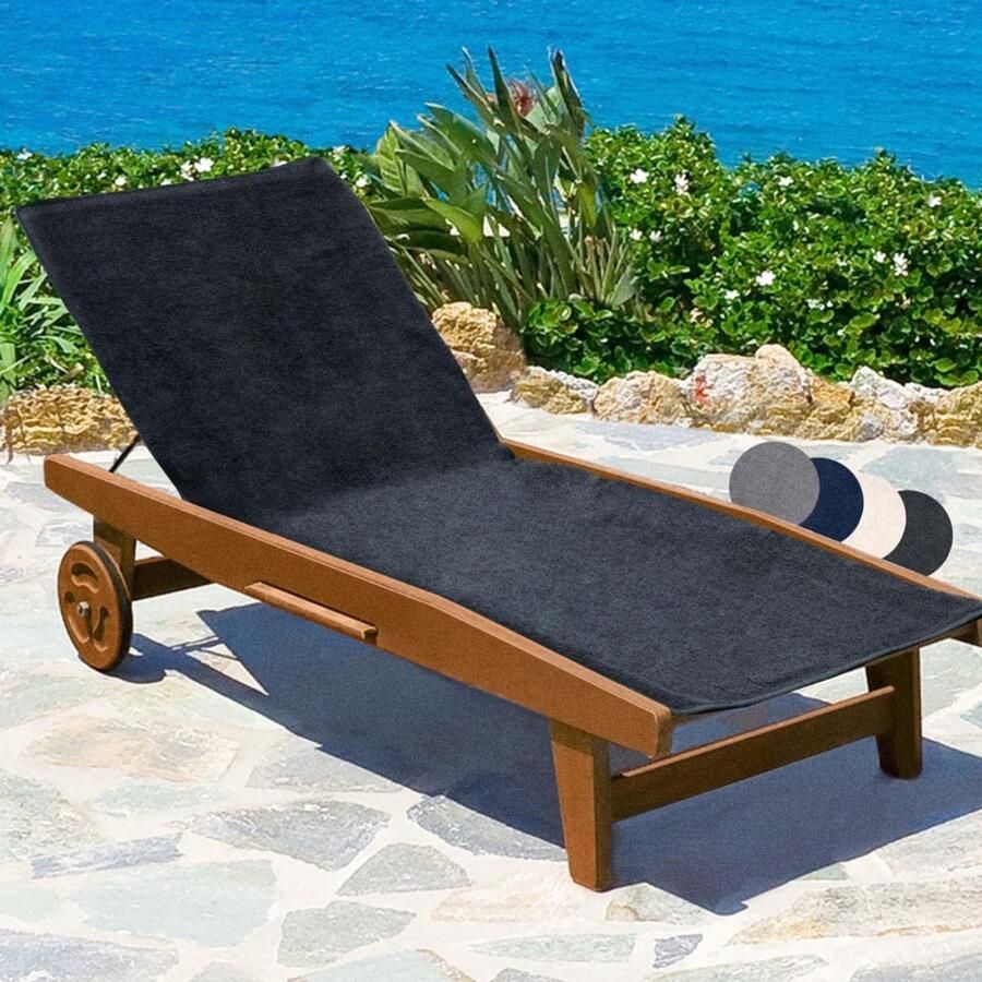 Zylo Badstof Stoelhoes Hoes voor Tuinstoel Strandbed Badstof Hoes Antraciet 200cm x 70cm x 1cm