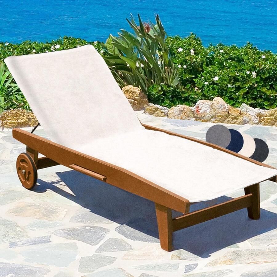 Zylo Badstof Stoelhoes Hoes voor Tuinstoel Strandbed Badstof Hoes Wit 200cm x 70cm x 1cm