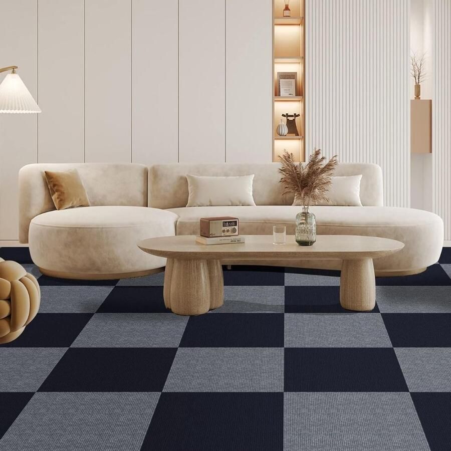 Zylo Tapijttegels Vloerbedekking Tapijt Tegel Set van 10 Zacht Gevoerd Zelfklevend Vloerkleed 30x30x1cm Donkerblauw