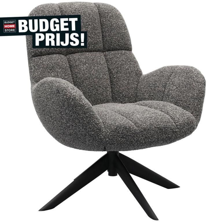 MySons Fauteuil Elvis Draaibaar Monet Antraciet 72 5x75x88 cm Luxe Relaxstoel Moderne Stof Draaifauteuil 360° Draaibare Comfort Chair Design Fauteuil met Metalen Onderstel - Foto 3