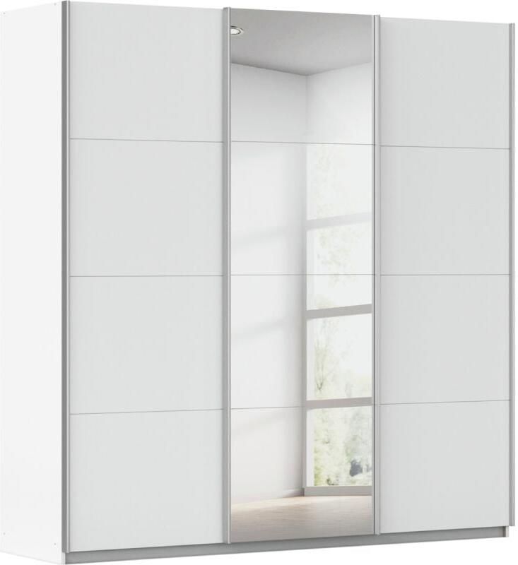Budget Home Store Kledingkast Kick 203 x 210 cm Alpinewit met 1 spiegeldeur en aluminiumkleur greeplijst