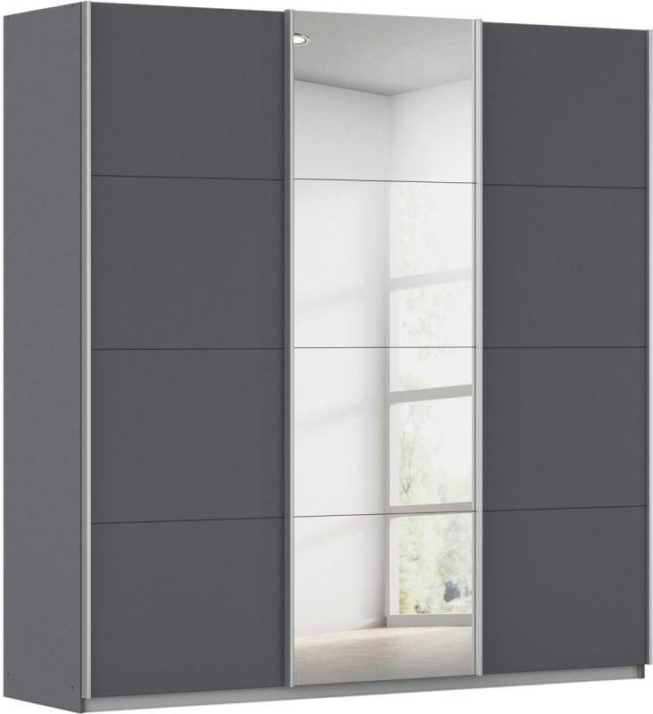 Budget Home Store Kledingkast Kick 203 x 210 cm Grijs metallic met 1 spiegeldeur en aluminiumkleur greeplijst