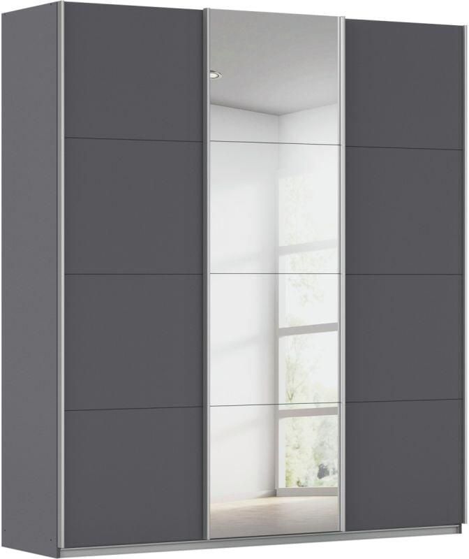 Budget Home Store Kledingkast Kick 203 x 229 cm Grijs metallic met 1 spiegeldeur en aluminiumkleur greeplijst