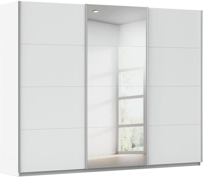 Budget Home Store Kledingkast Kick 271 x 210 cm Alpinewit met 1 spiegeldeur en aluminiumkleur greeplijst