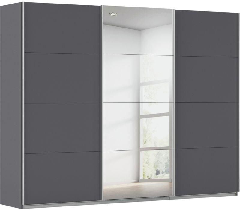 Budget Home Store Kledingkast Kick 271 x 210 cm Grijs metallic met 1 spiegeldeur en aluminiumkleur greeplijst
