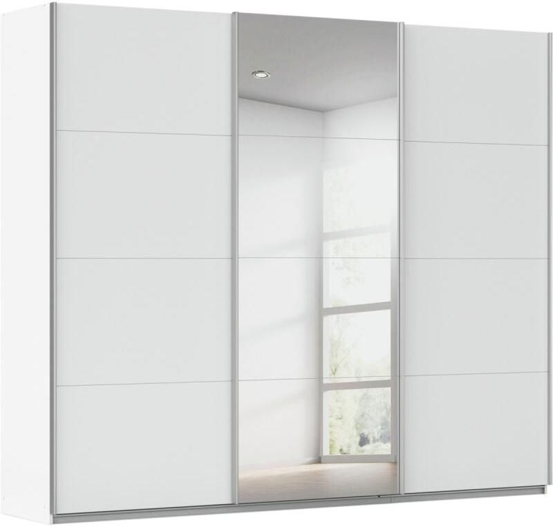 Budget Home Store Kledingkast Kick 271 x 229 cm Alpinewit met 1 spiegeldeur en aluminiumkleur greeplijst