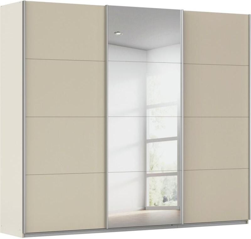 Budget Home Store Kledingkast Kick 271 x 229 cm Champagne met 1 spiegeldeur en aluminiumkleur greeplijst