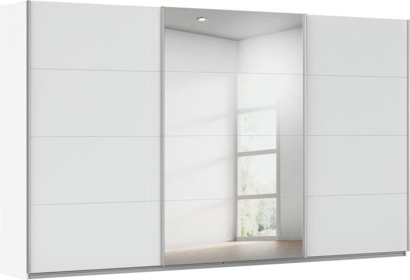 Budget Home Store Kledingkast Kick 360 x 210 cm Alpinewit met 1 spiegeldeur en aluminiumkleur greeplijst