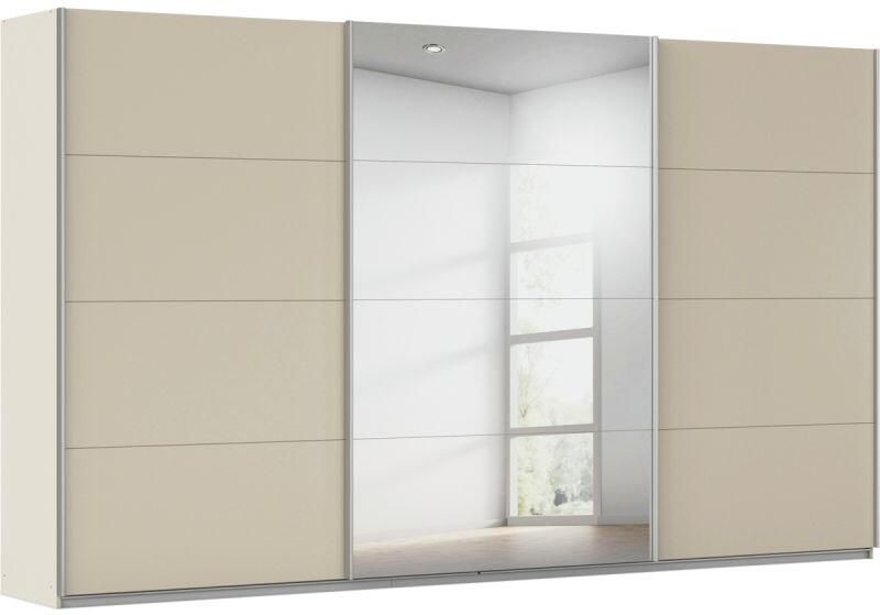 Budget Home Store Kledingkast Kick 360 x 210 cm Champagne met 1 spiegeldeur en aluminiumkleur greeplijst
