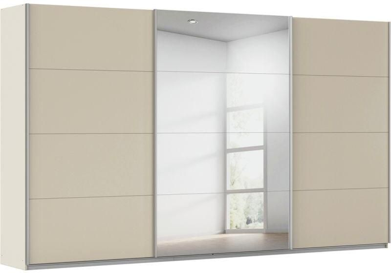 Budget Home Store Kledingkast Kick 360 x 210 cm Champagne met 1 spiegeldeur en aluminiumkleur greeplijst