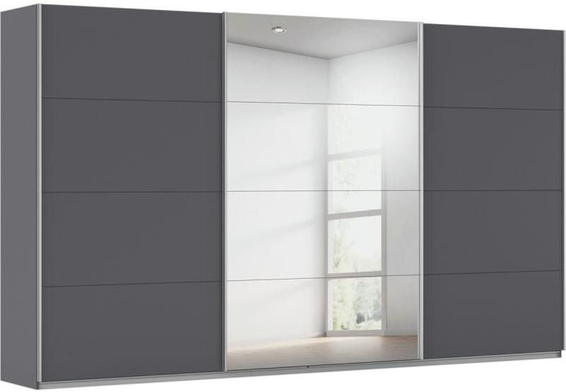 Budget Home Store Kledingkast Kick 360 x 210 cm Grijs metallic met 1 spiegeldeur en aluminiumkleur greeplijst - Foto 1
