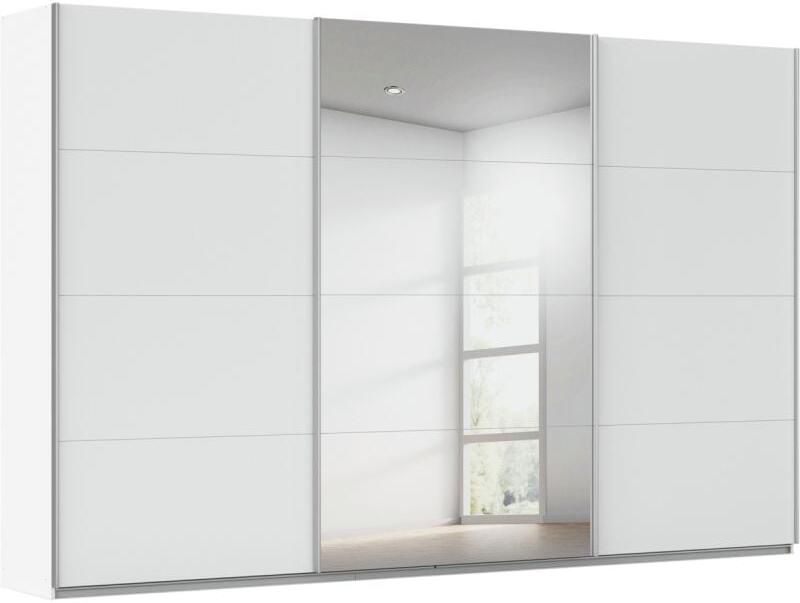 Budget Home Store Kledingkast Kick 360 x 229 cm Alpinewit met 1 spiegeldeur en aluminiumkleur greeplijst