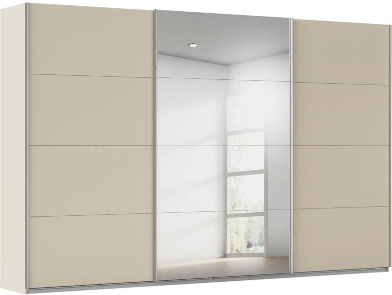 Budget Home Store Kledingkast Kick 360 x 229 cm Champagne met 1 spiegeldeur en aluminiumkleur greeplijst