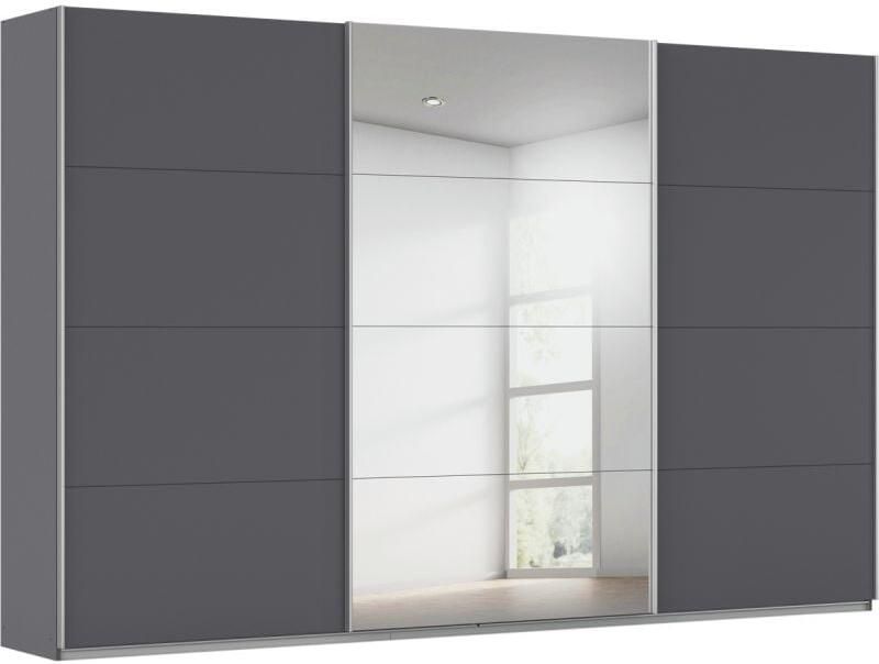 Budget Home Store Kledingkast Kick 360 x 229 cm Grijs metallic met 1 spiegeldeur en aluminiumkleur greeplijst